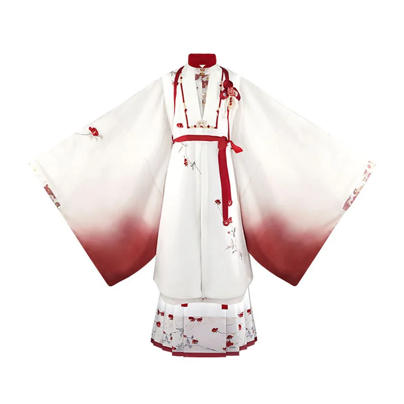 

Улучшенный костюм ханьфу, женская повседневная одежда в китайском стиле, Династия Хань Танг, бело-красные костюмы ханьфу, праздничная одежд...