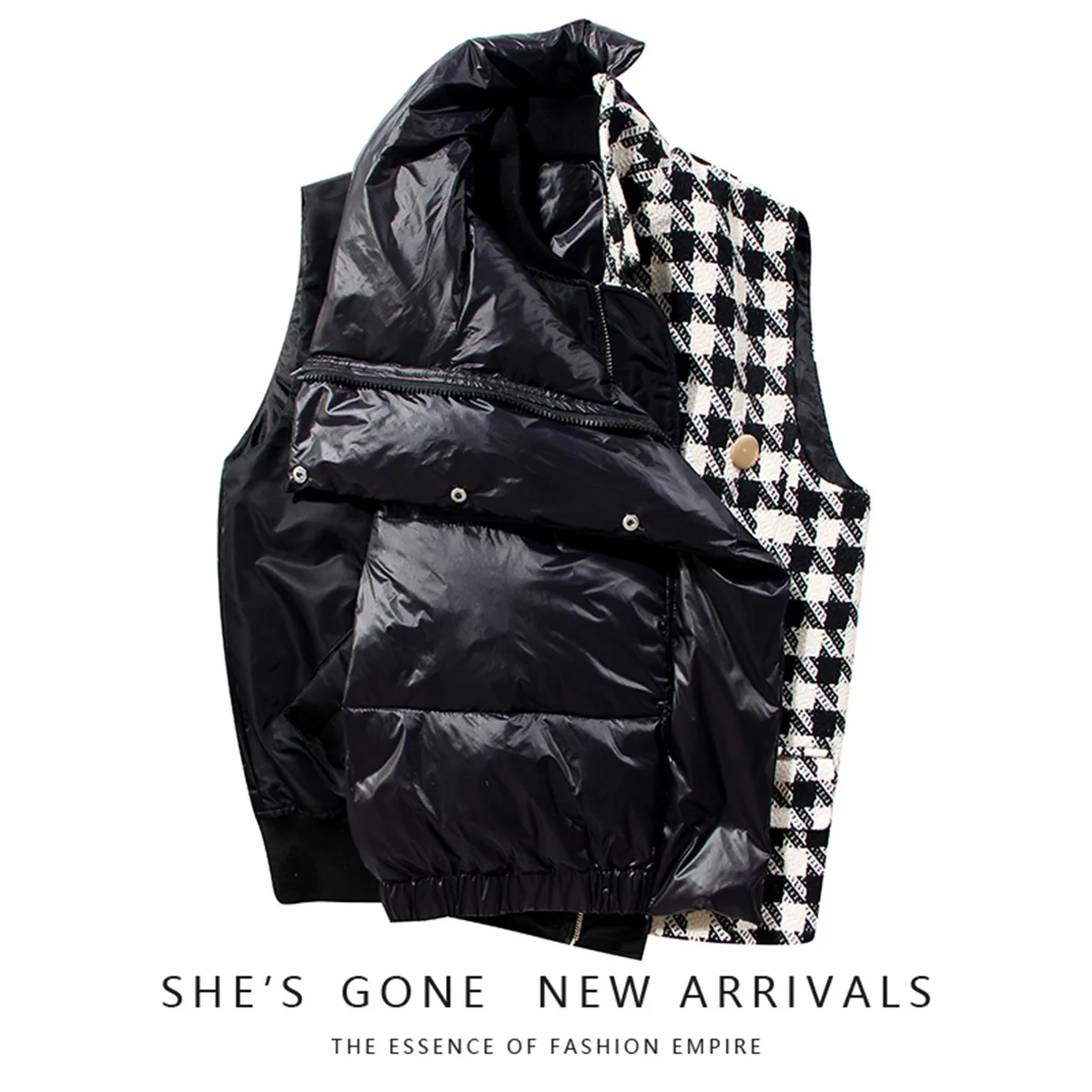 Женский клетчатый лоскутный черный жилет с хлопковой подкладкой Модный женский