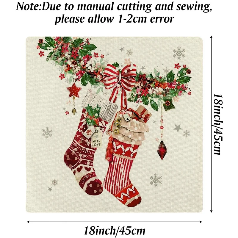

Christmas Home Decoration Pillowcases,Christmas Deer and Christmas Stocking Gifts Pillowcases,Cushion Covers 4Pcs