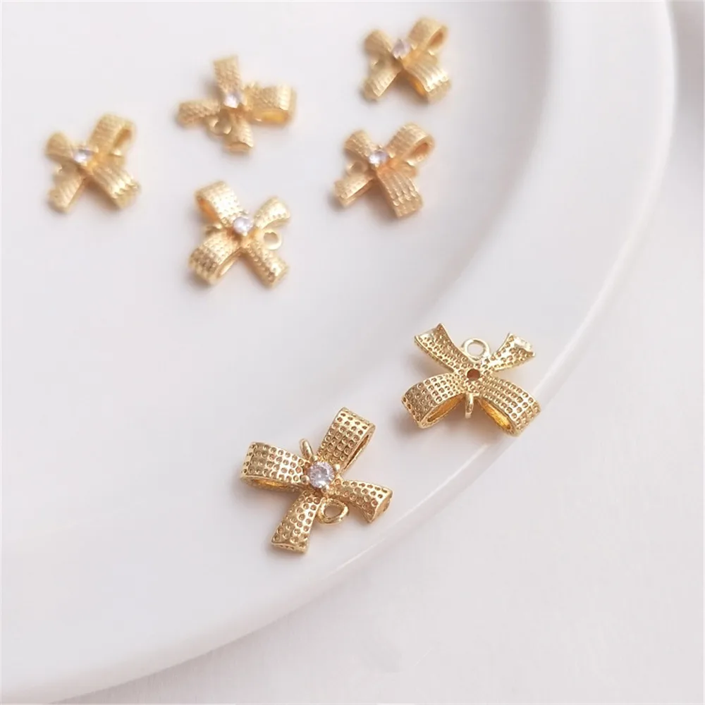 

14K Gold Filled Plated Zirconium three-dimensional bow accessories diy earrings jewelry bracelet earrings pendant accessories