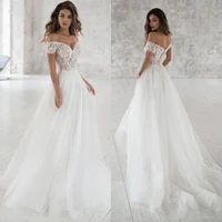 off the shoulder beach wedding dress 2022 v neck appliqued bride dresses boho elegant lace bridal gowns bohemian
