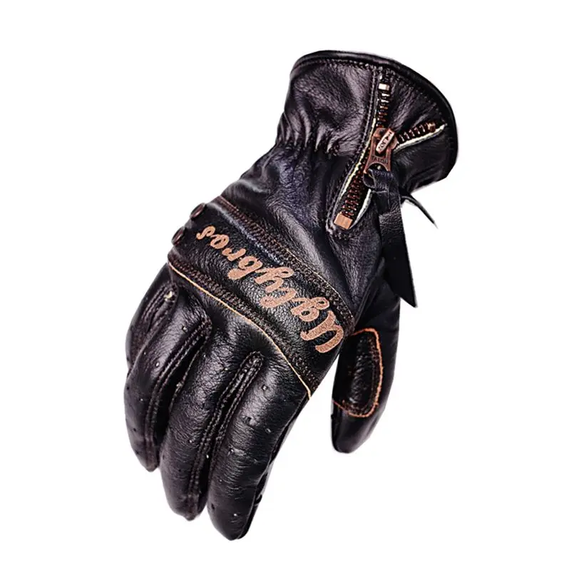 UglyBros Genuine Leather Motorcycle Gloves Retro motorbike gloves  breathable Outdoor Riding Gloves Guantes Moto Size:S-2XL