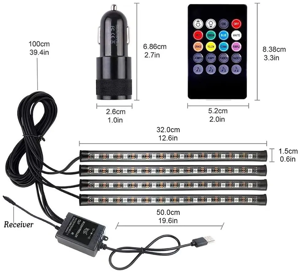Автомобиль окружающего светильник RGB Цвет Беспроводной дистанционного