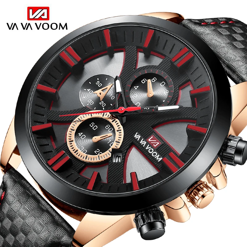 

VAVA VOOM Designer Calendar Quartz Men Wristwatch Fashion Male Watch Mens Top Brand Luxury Sports Military Army Leather Watches