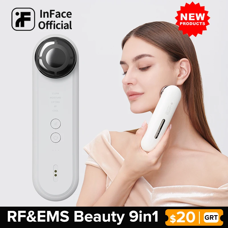 

Радиочастотный массажер для лица inFace, устройство для мезотерапии, омоложение кожи, многофункциональный инструмент для ухода за кожей, 9 в 1