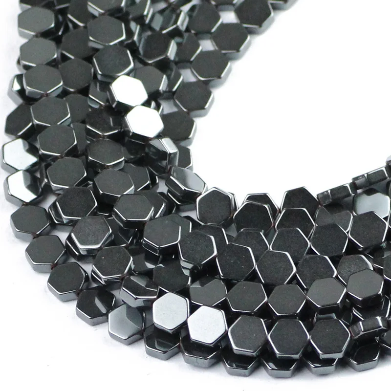 

HGKLBB Geometry Hexagon Natural Stone Black Hematite Spacer 4/6/8MM Loose beads For Jewelry making bracelet accessories DIY