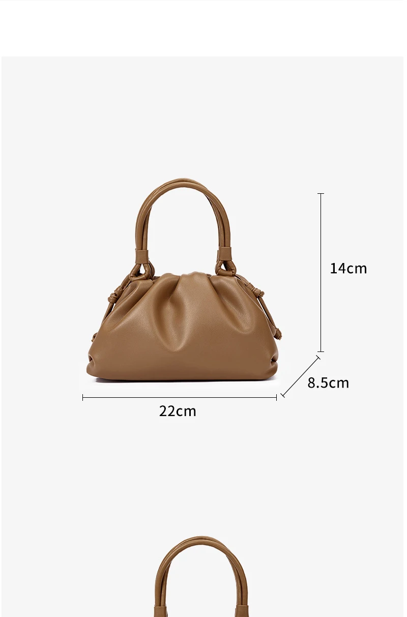 women handbag cowhide Shoulder bag fashion pleated cloud bag