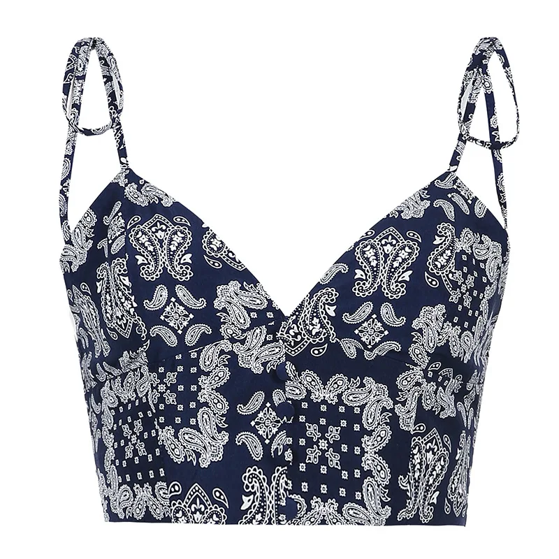 

2021 summer new vest women's short cashew print V-neck lace-up vest women's bottoming top