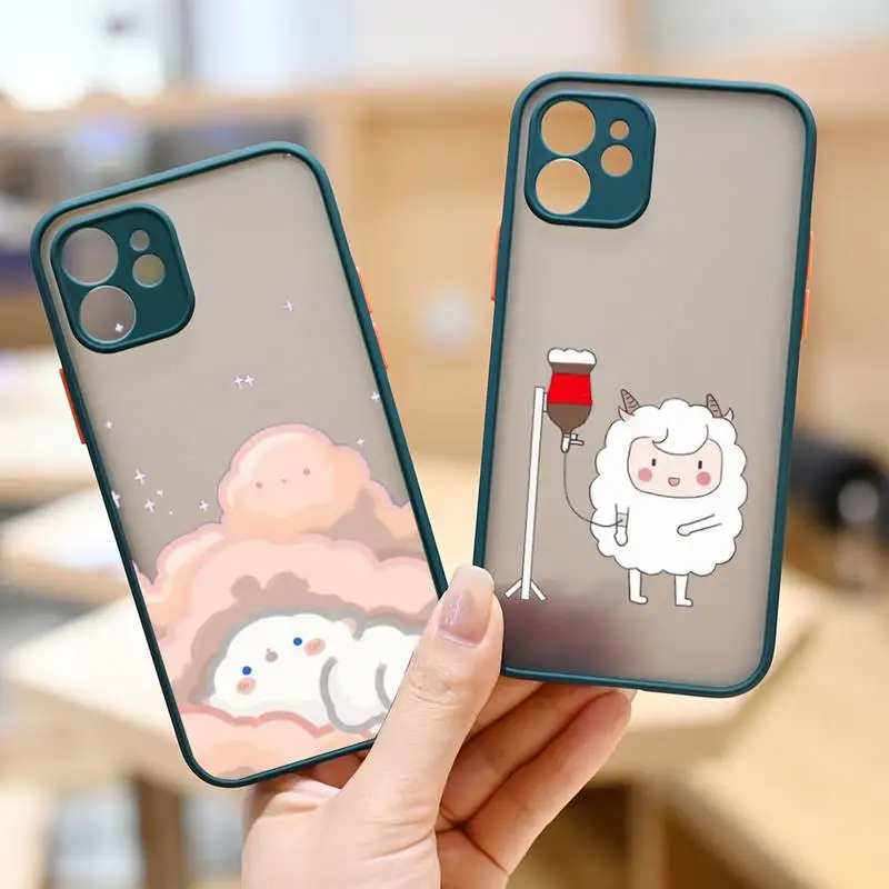 

sheep cute plush Cartoon Phone Case matte transparent For iphone 7 8 11 12 plus mini x xs xr pro max cover
