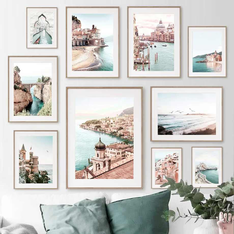 

Venice Amalfi Coastal City River Waterfall Posters And Prints Nordic Art Canvas Painting Wall Pictures For Living Room Decor