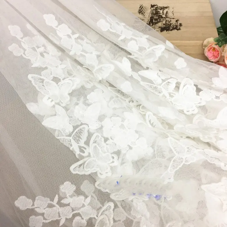 GLace 1Y/Лот Белый 3D бабочка кружева вышивка сетка ткань для платье для девочки coth аксессуары DIY Материал TX1260