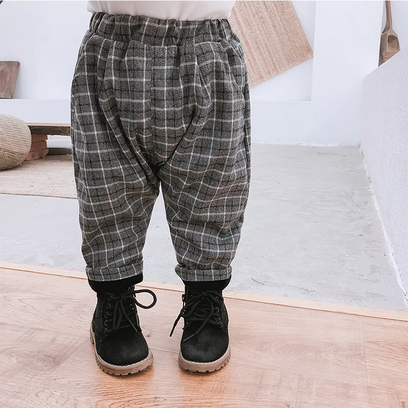 Зима 2020 модные флисовые утепленные Модные клетчатые штаны для маленьких