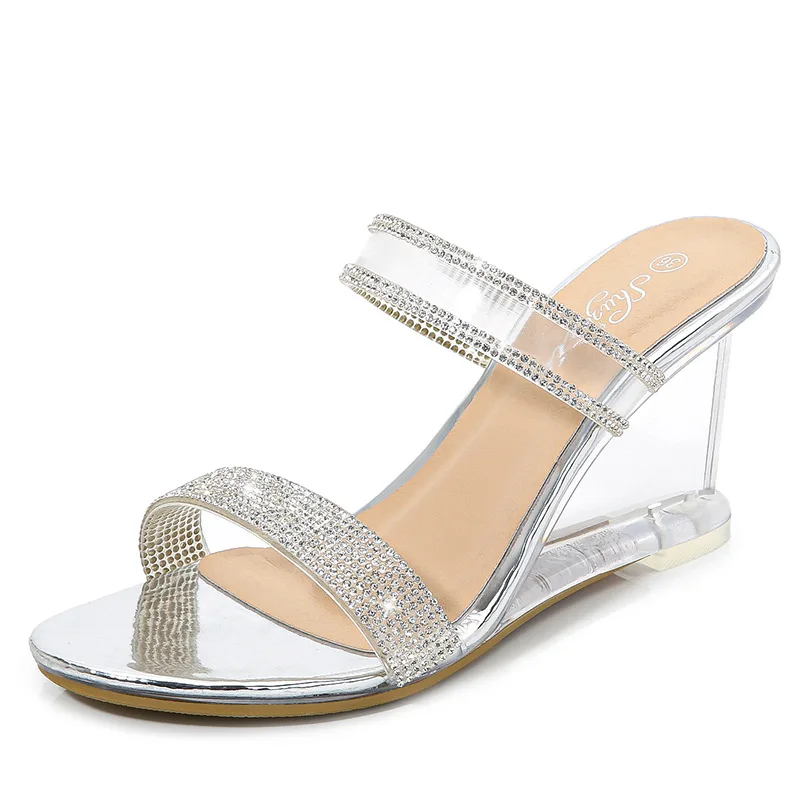 

Female Shoes Low Ladies' Slippers Rubber Flip Flops Women Heels Glitter Slides On A Wedge 2021 Hawaiian High Jelly Rome Pumps PU