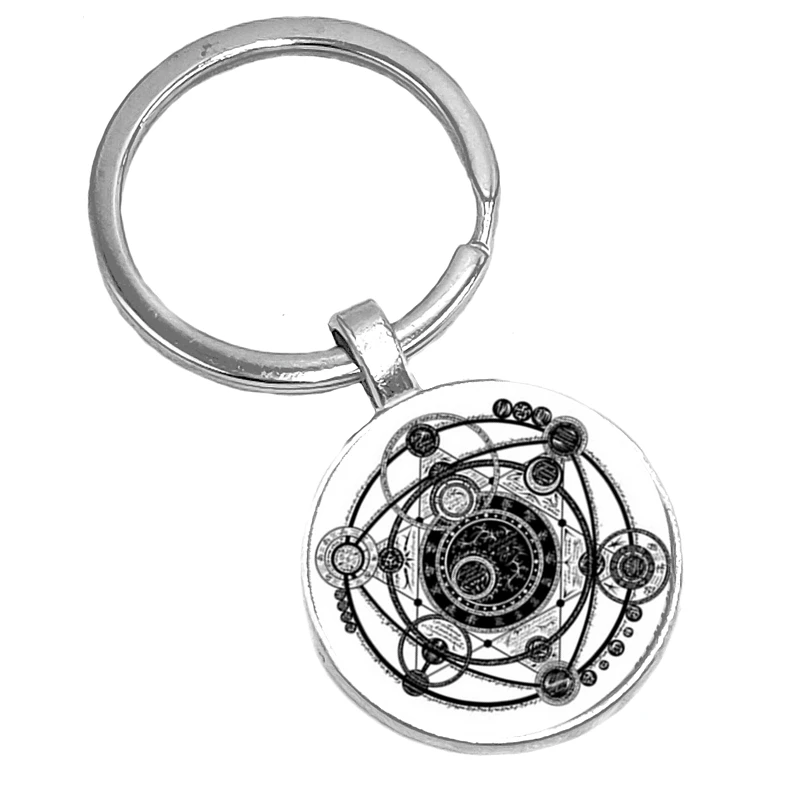 

2020 Hot Sale Fashion White Minimalist Geometric Keychain Glass Convex Round Creative Alloy Small Leaf Unisex Key Ring Gift