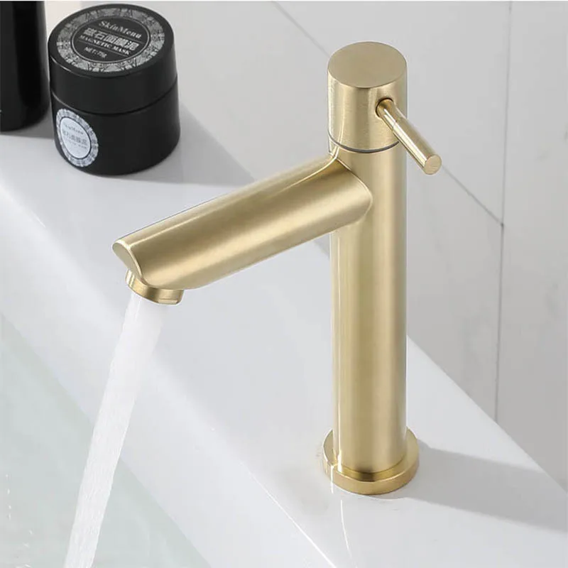 brushed gold bathroom basin single hole cold handle shower head faucet bath for kitchen sink water tap sus304 toilet hardware free global shipping