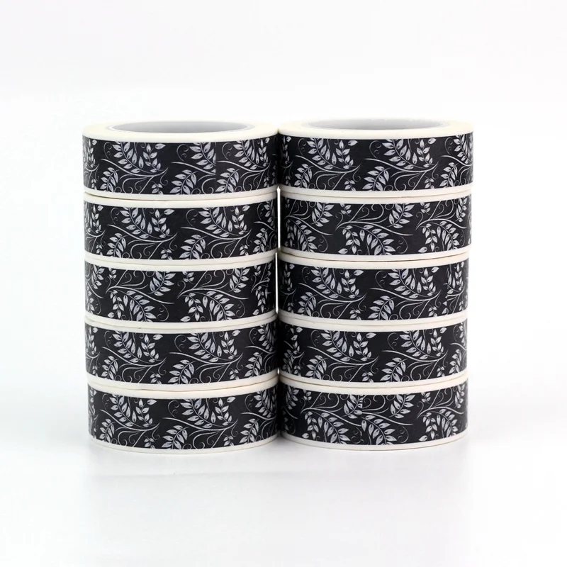 

10PCS/lot Decorative Black Leaves Washi Tapes Paper for Planner Scrapbooking Bullet journal Adhesive Making Tapes School Supply