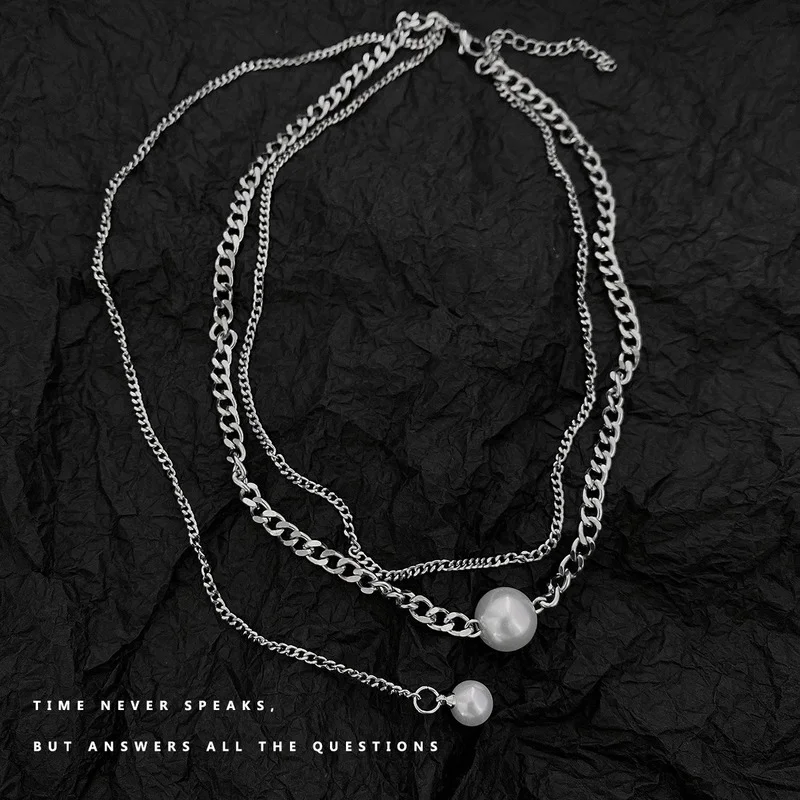 

Necklace Women Artificial Pearl Pendant Necklaces Woman Chain Jewelry Ladies Lovers Layered Silver Color Trendy Metal Collares