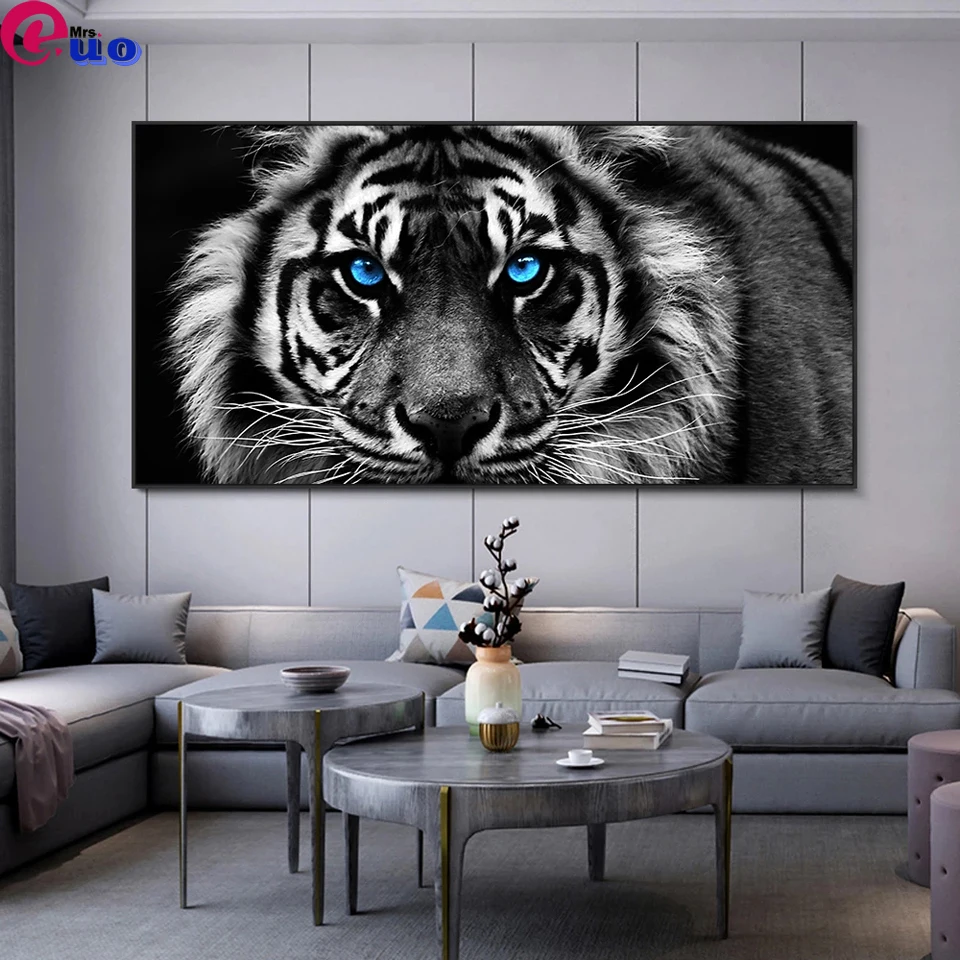 Алмазная живопись большого размера 5d черно-белая голова тигра алмазная вышивка животное искусство картина для гостиной | Отзывы и видеообзор -1005002301001486