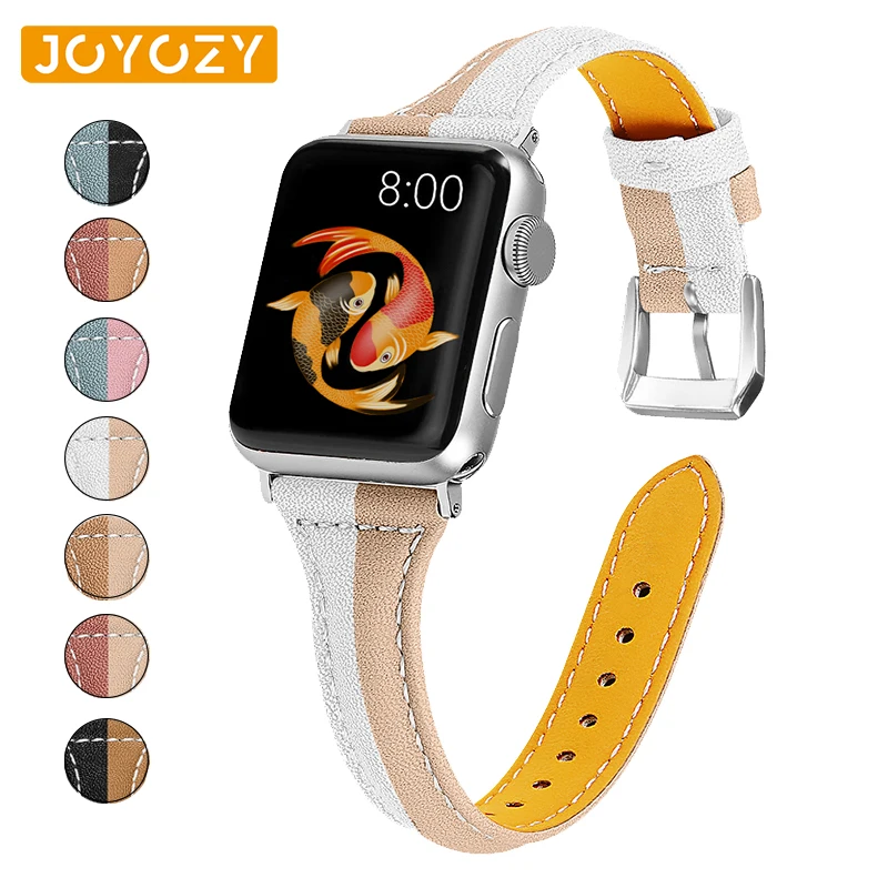 Кожаный ремешок Joyozy для apple watch 38 мм 40 42 44 сменный коричневого черного цвета 5/4/3/2/1 -