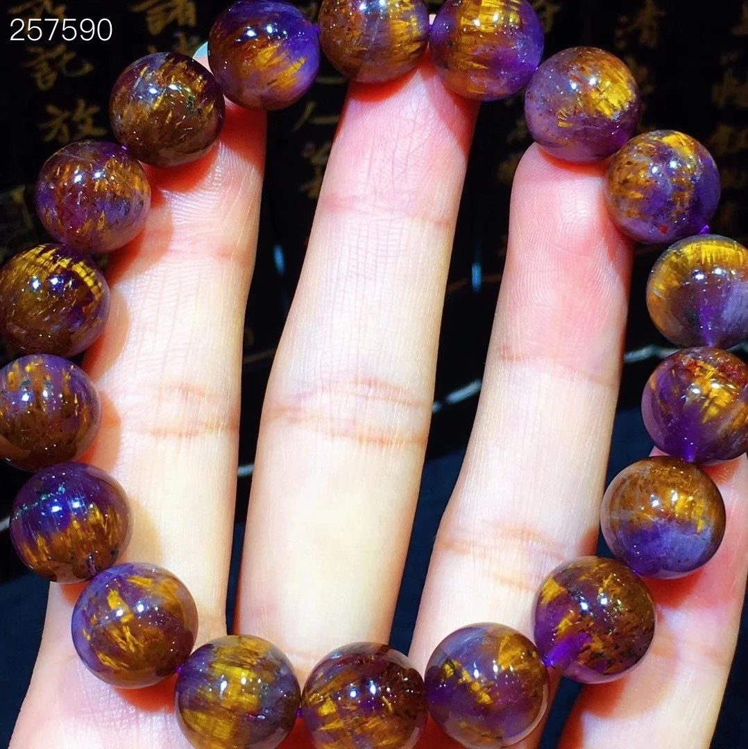 11 7 мм из натурального золота какоксен фиолетовый Рутиловый Кварц Браслет для