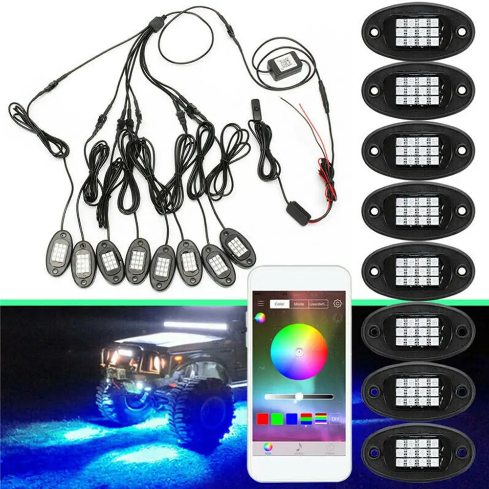 

RGB LED Rock Light Kits with Phone App Control Music Mode Flashing Multicolor Neon Lights Under Off Road Truck Wheel lights