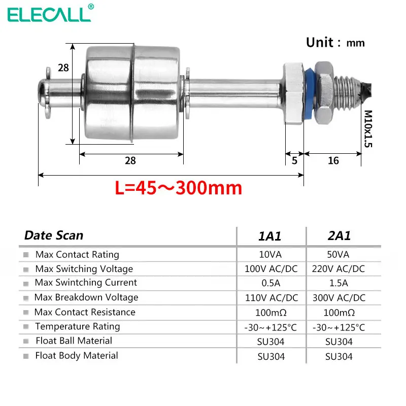 Поплавковый выключатель уровня воды ELECALL устойчивый к высоким температурам