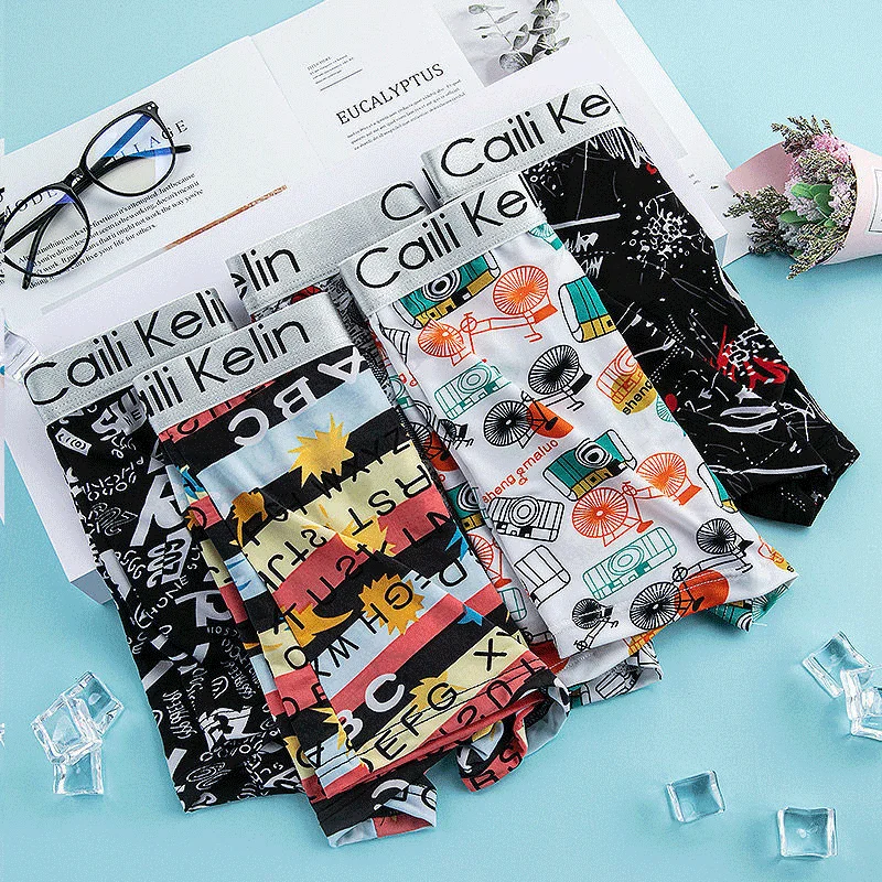 5Pcs/Lot Sexy Men's Underwear Flat Legged Shorts Ice Silk u Convex Bag Men's Underwear Flat Legged Pants Underwear Man