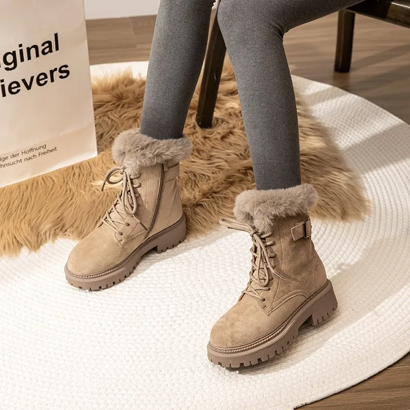 

Aogu Shiden snow boots women's new winter plus velvet short boots thick cotton shoes locomotive wind short tube