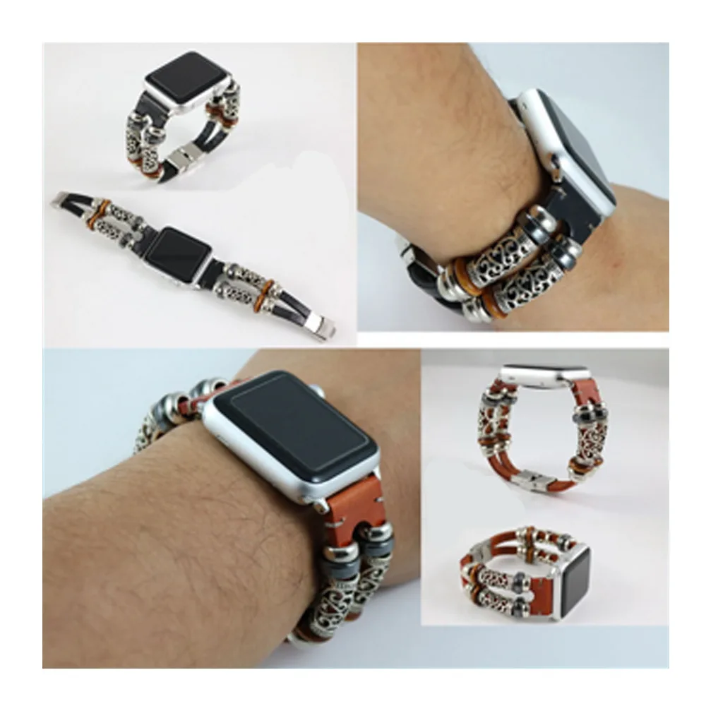 

Genuine Leather Strap For Apple Watch band 44mm 40mm 38mm/42mm Handmade double tour wrist Bracelet iwatch 4 3 5 se 6