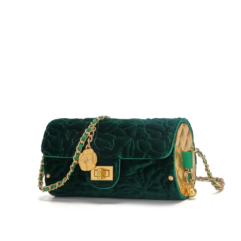 

Роскошная дизайнерская бархатная сумка с двумя золотыми шариками, сумка-цилиндр 2021, сумка через плечо, Высококачественная бархатная сумка ...