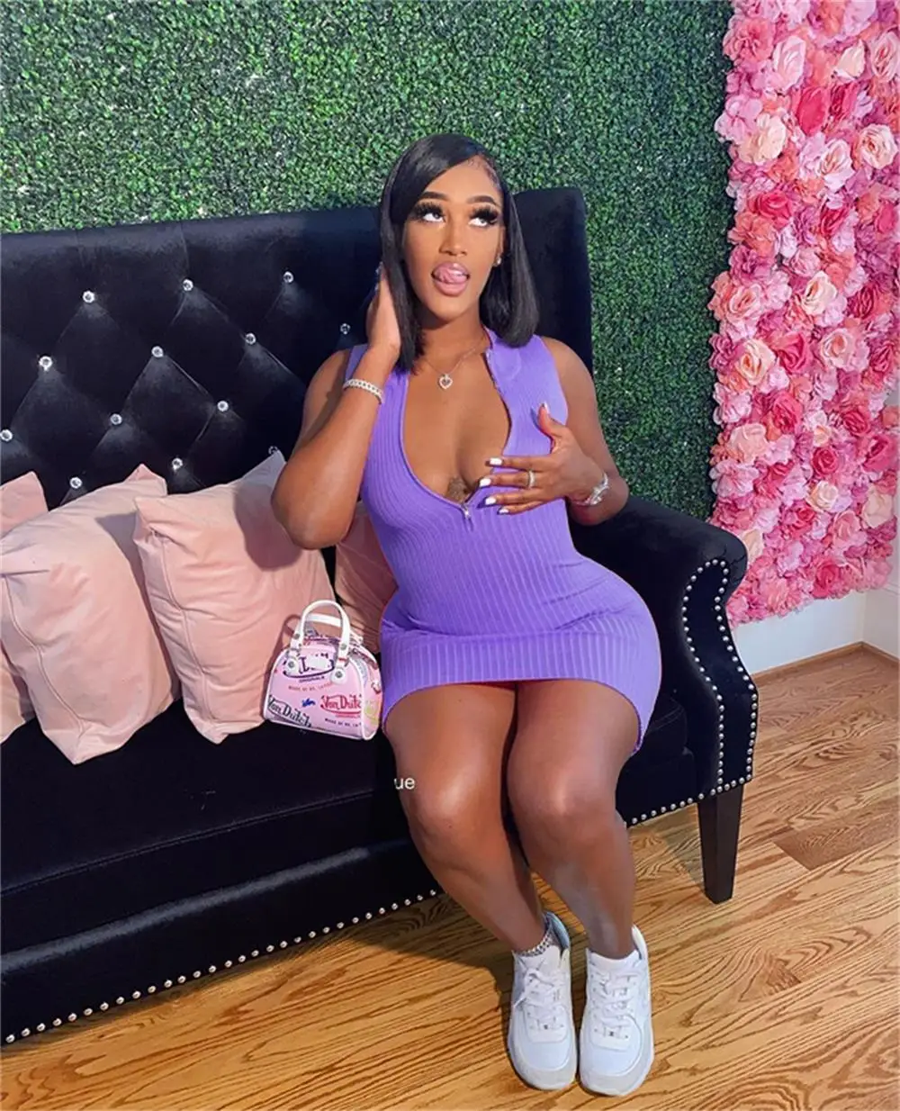 

cl6098 European and American women's casual sexy printed zipper tight dress