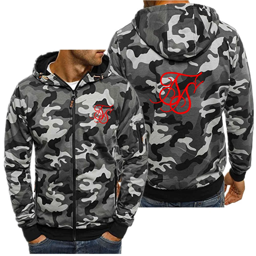 

2021 Autumn Winter New SIK Letter Printing Pattern Men's Zipper Camouflage Uniform Hoodie Fashion Casual Sportswear Men's Jacket