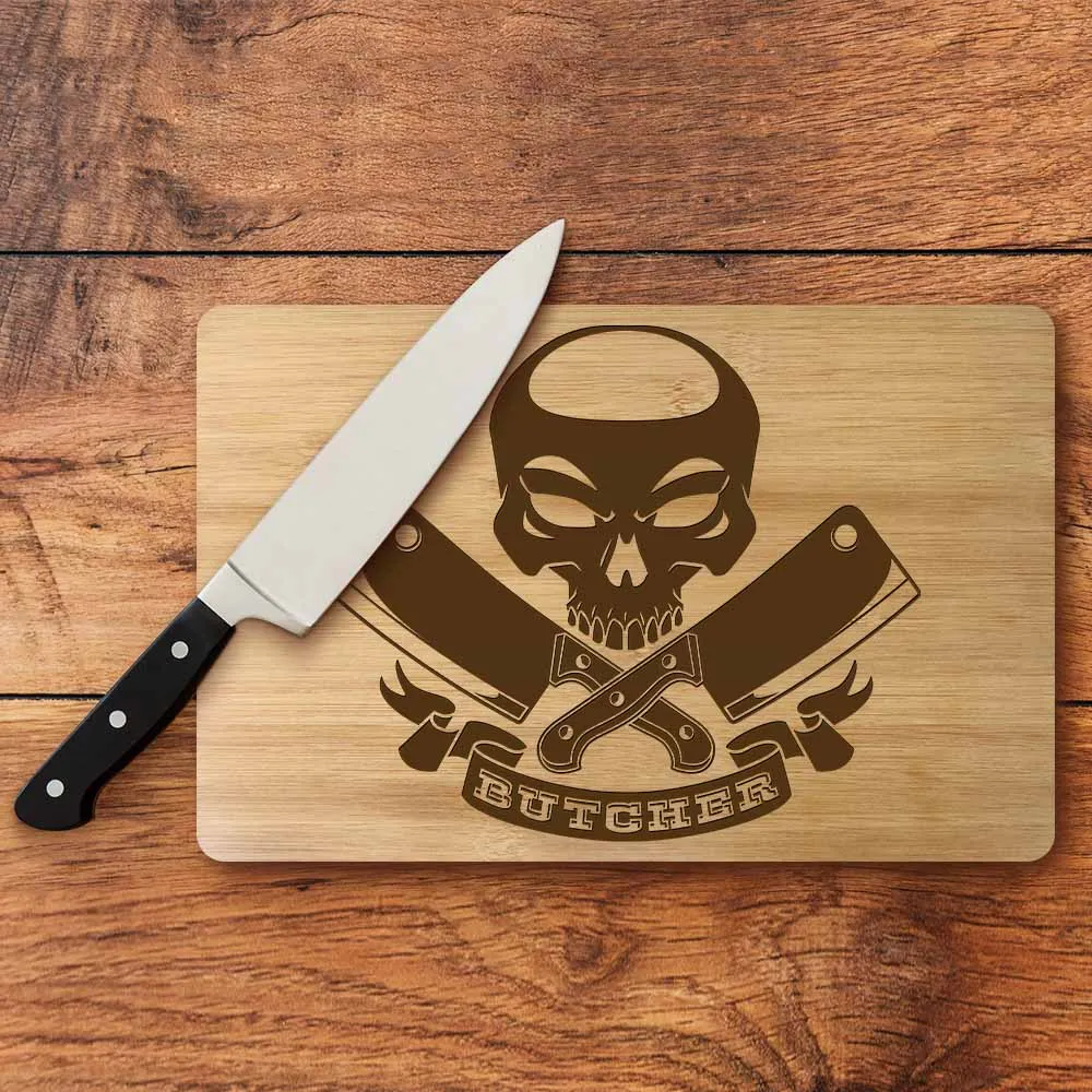 Череп с скрещенными мясными кливерами на заказ Выгравированная разделочная