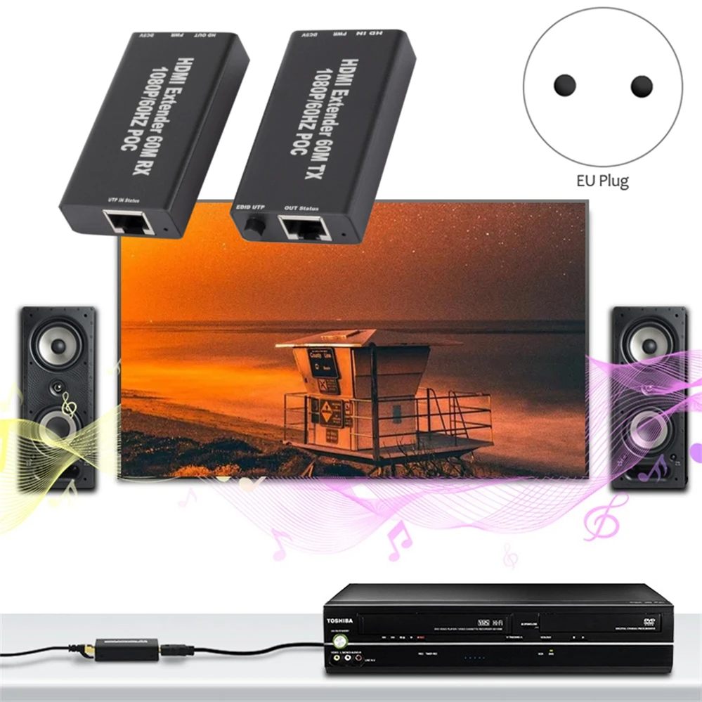 Мини удлинитель PzzPss 60 м HDMI (передатчик и приемник) через signle RJ45 Cat5e Cat6 Ethernet