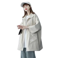 workwear jacket 2021 female tide summer new loose korean students all match thin sleeve shirt zipper solid color 34 sleeve