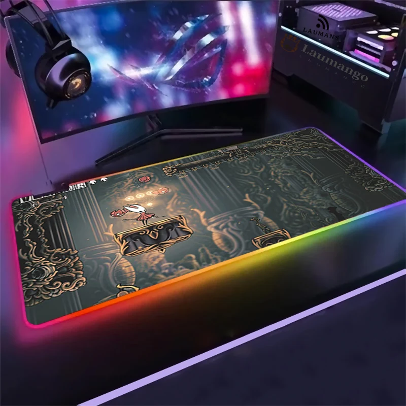

Gamer Mouse pad Hollow Knight Gaming Accessories Anime Keyboard desk Pad Led Backlit mini pc alfombrilla xl biurko rgb Mouse Mat