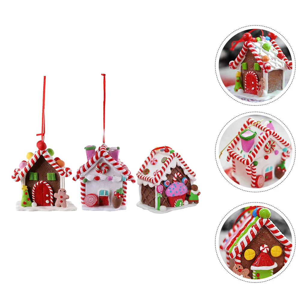 

3Pcs Mini House Ornament Xmas House Model Candy House Adornment Shopwindow Decor
