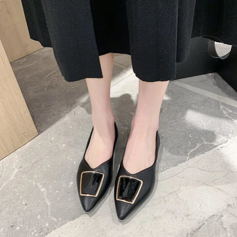 

Shallow Mouth Korean Shoes All-Match Casual Female Sneakers Pointed Toe Dress Flats Women 2021 New Comfortable Summer Black