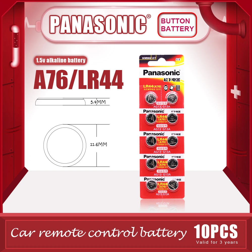 10 шт./лот оригинальные щелочные аккумуляторы PANASONIC LR44 A76 1 5 В AG13 SR1154 357 Кнопочная