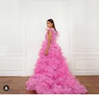 Новейшее красивое розовое платье с высокой и низкой оборкой фатиновые платья для выпускного вечера 2021 сексуальное длинное фатиновое женское Формальное свадебное платье Пышное Платье