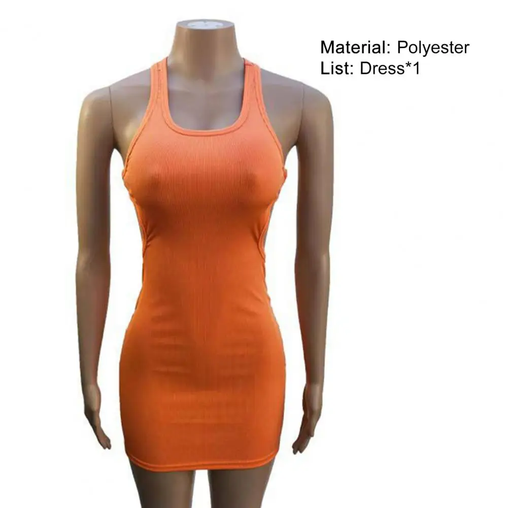 

2021 Women Sexy Dress Solid Color Sreetwear Sleeveless Cut Out Backless Bodycon Mini Dresses for Party Daily Wear Or Travel