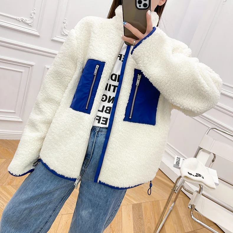 

2021 Autumn and Winter New Teddy Velvet Patch Pocket Jacket Lamb Wool Coat