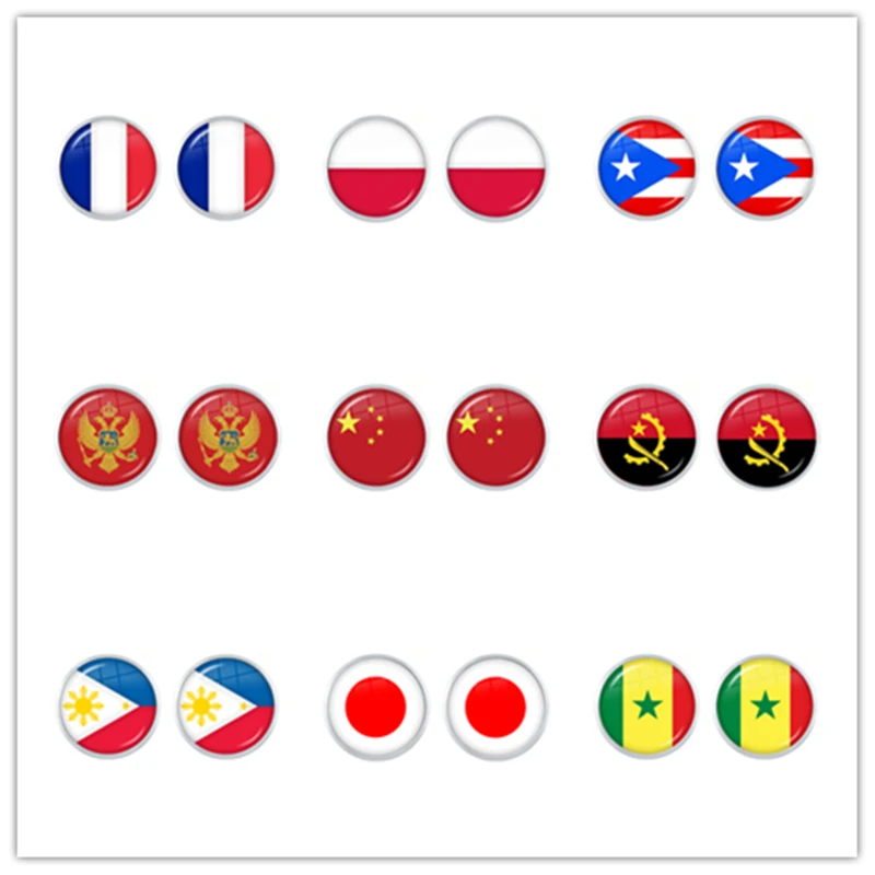 Национальный флаг 12 мм серьги гвоздики Франция Польша Пуэрто Рико Черногория