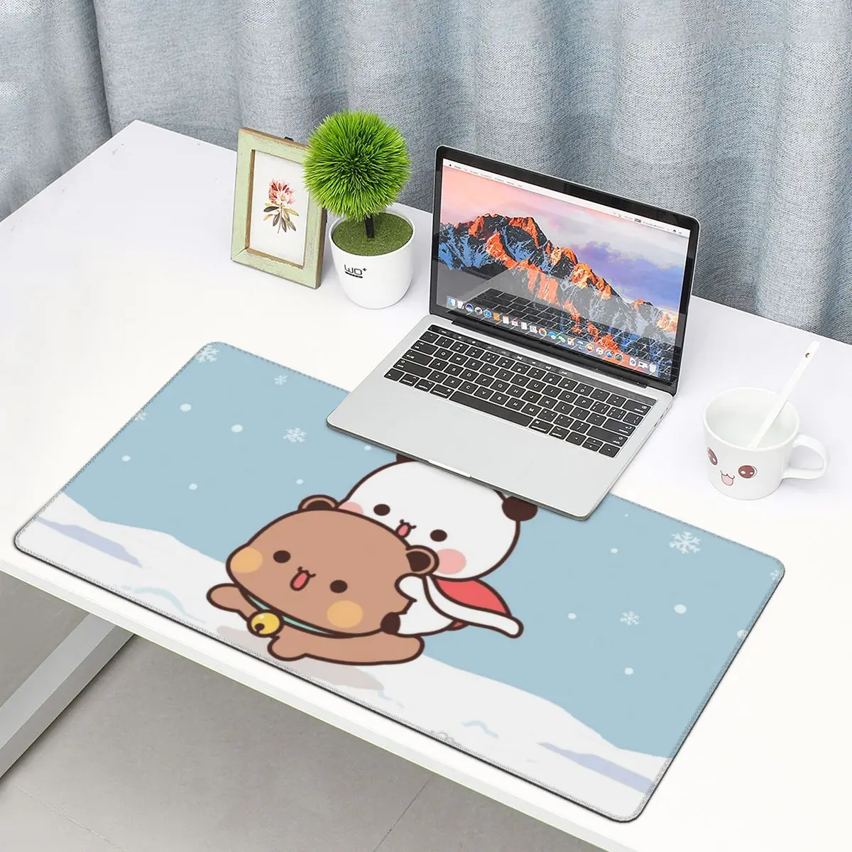 

Panda And Brownie Bear Couple Merry Christmas PC Mouse Mat Mousepad Cute Mochi Peach Cat Big Game Rubber Gamers Mouse pad