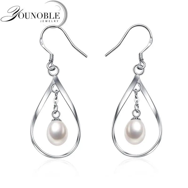 

Женские серьги из натурального пресноводного жемчуга, модные серьги-капли из стерлингового серебра 925 пробы с белым настоящим жемчугом, сва...