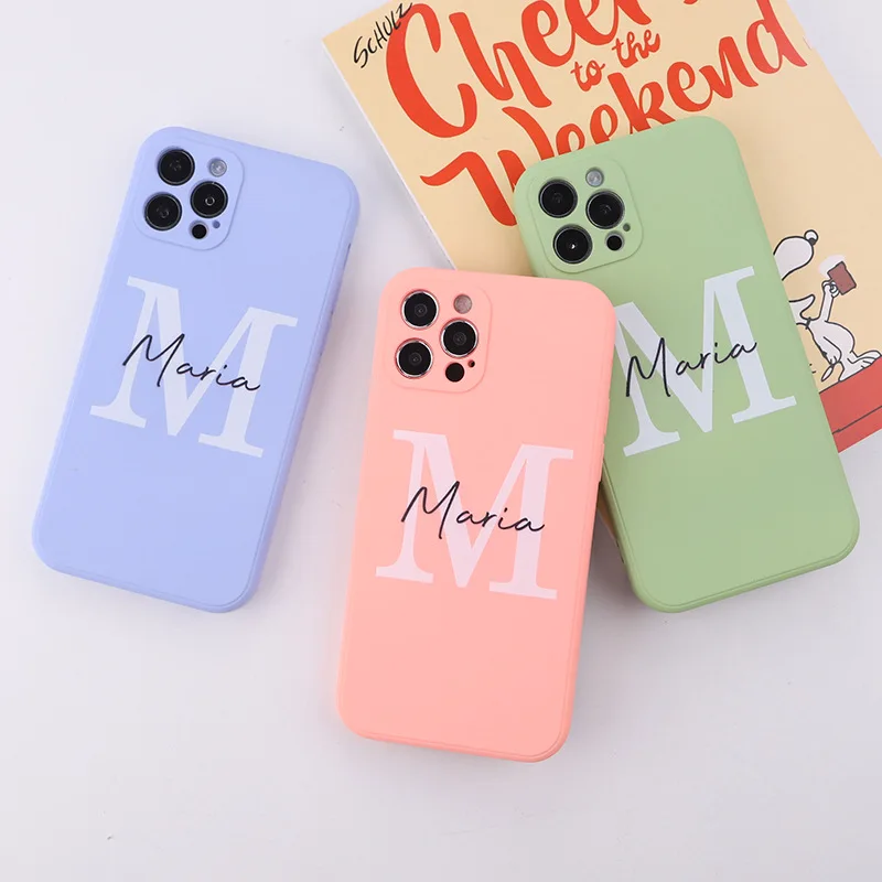

"M" letter Jane silicone phone case for iphone 11 12 mini pro max 8 7 plus se 2020 x xr xs max cute cover conque shell funda