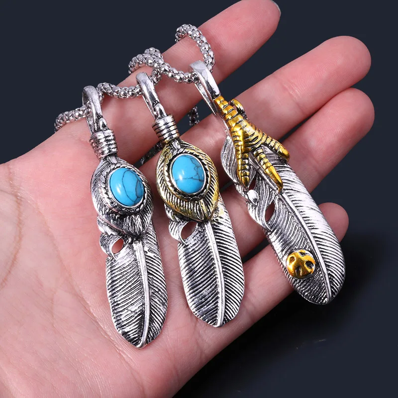 RJ Ретро готическое ожерелье с подвеской в виде пера Сидней Золотой Орлан коготь