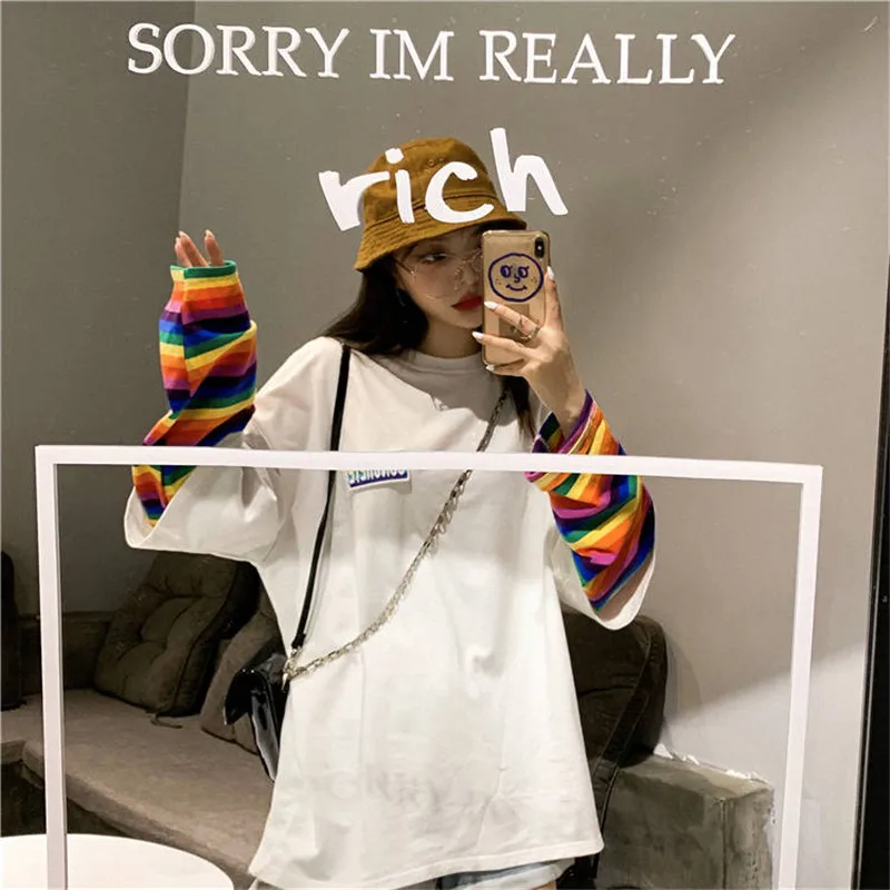 Милый джемпер Женская мода Ulzzang девушка печати Женская футболка уличная одежда с длинным рукавом весна осень Женская Повседневная футболка Топы повседневные