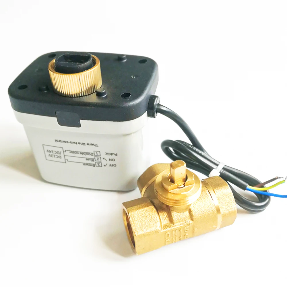 

DC12V 3 WAY T port Electric water valve 1/2" brass valve body with 3 wire control valve drive used for water heating