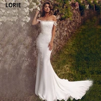 lorie wedding dresses mermaid 2021 off the shoulder boat neck lace appliqued boho bride dress princess wedding gowns customized